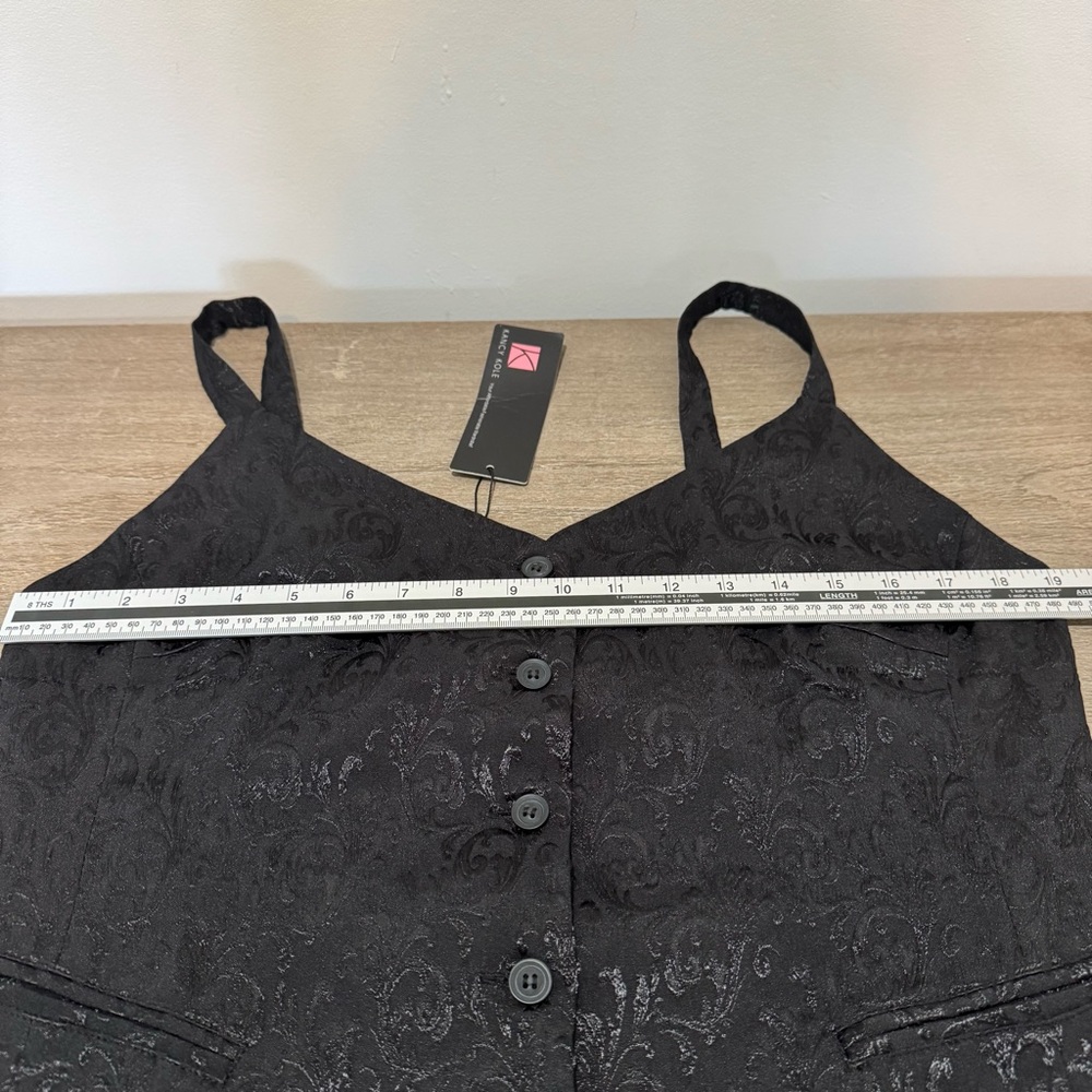 Black Brocade Button-Front Vest | New with Tags - Picture 7 of 10